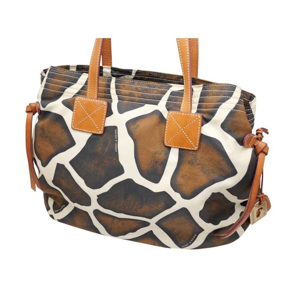 Dooney & Bourke Giraffe Print Tote Bag Nylon Leather Trim Red Lining Large